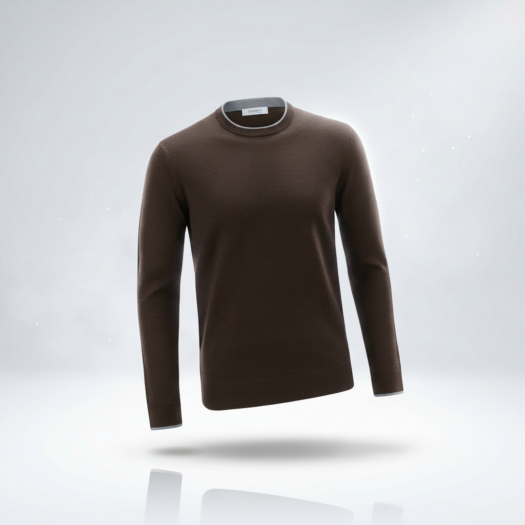 Crew neck knit sweater in dark brown