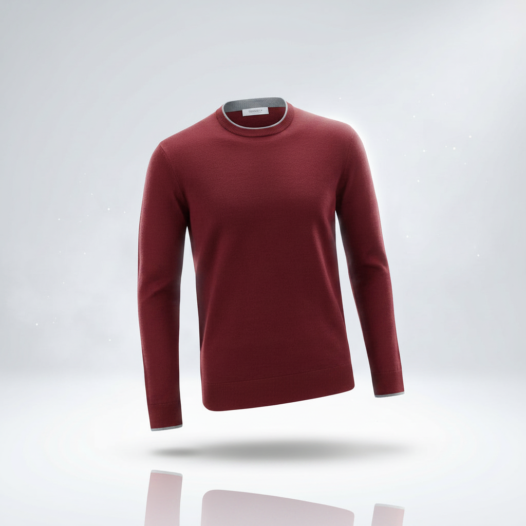 Crew neck knit sweater in deep red