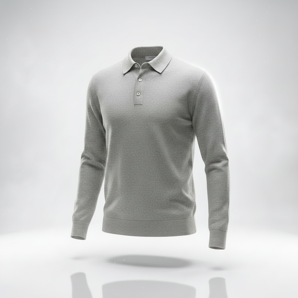 Polo knit sweater in light gray ecru melange - high quality